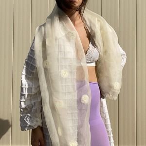 Shivani 100% silk sheer crème shawl scarf